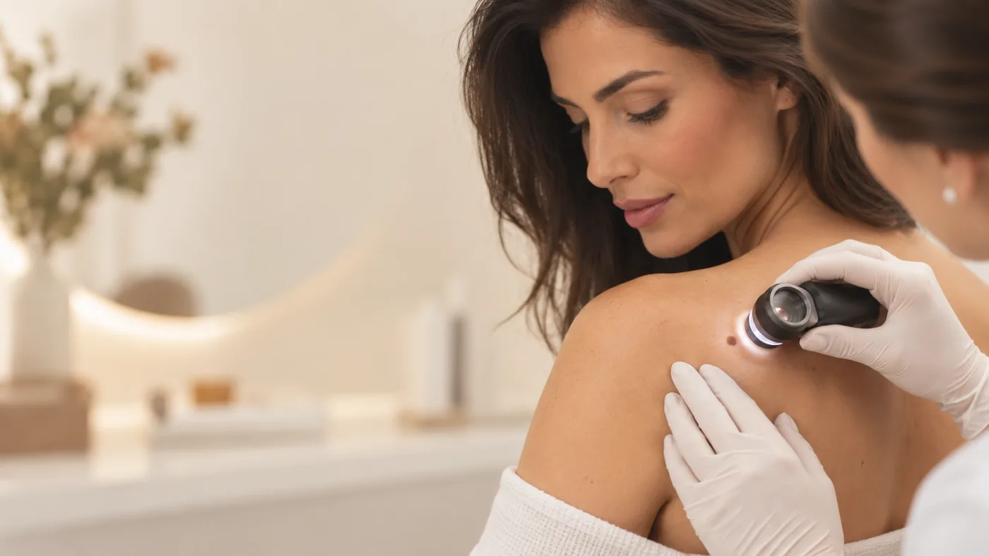 Avaliação de uma pinta na pele com dermatoscópio