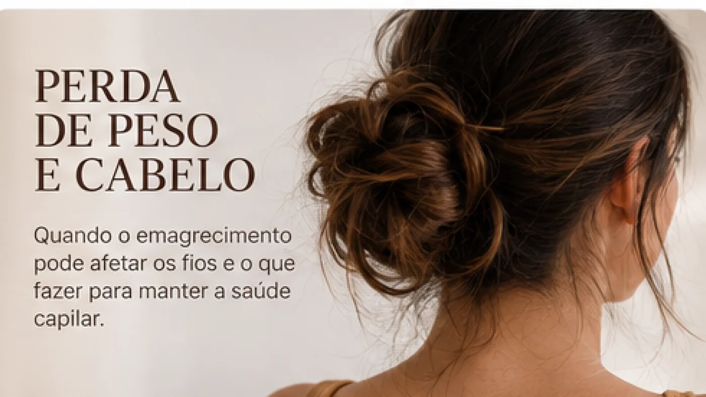 Mulher com cabelo preso vista de costas, em imagem ilustrativa sobre perda de peso e saúde capilar