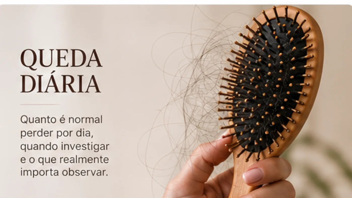 Escova com fios de cabelo em imagem ilustrativa sobre queda diária